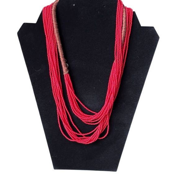 Chan Luu Red Seed Beaded Strand Necklace Long Multi Strand